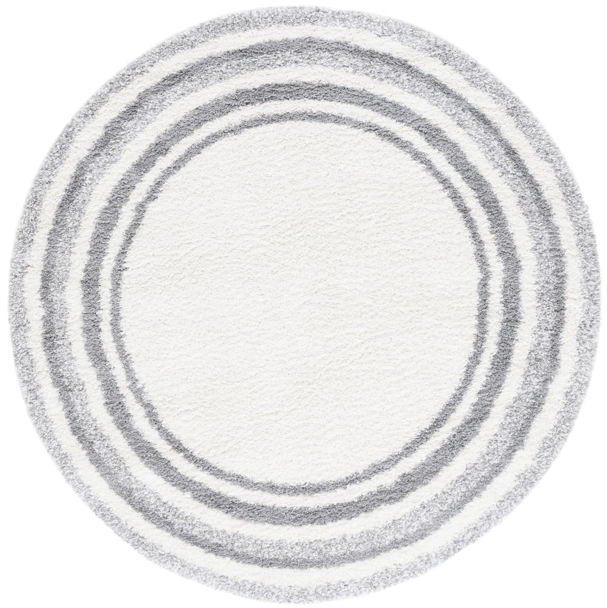 Safavieh Border & Stripe Shag 200 6'-7" x 6'-7" Rug in Ivory / Grey