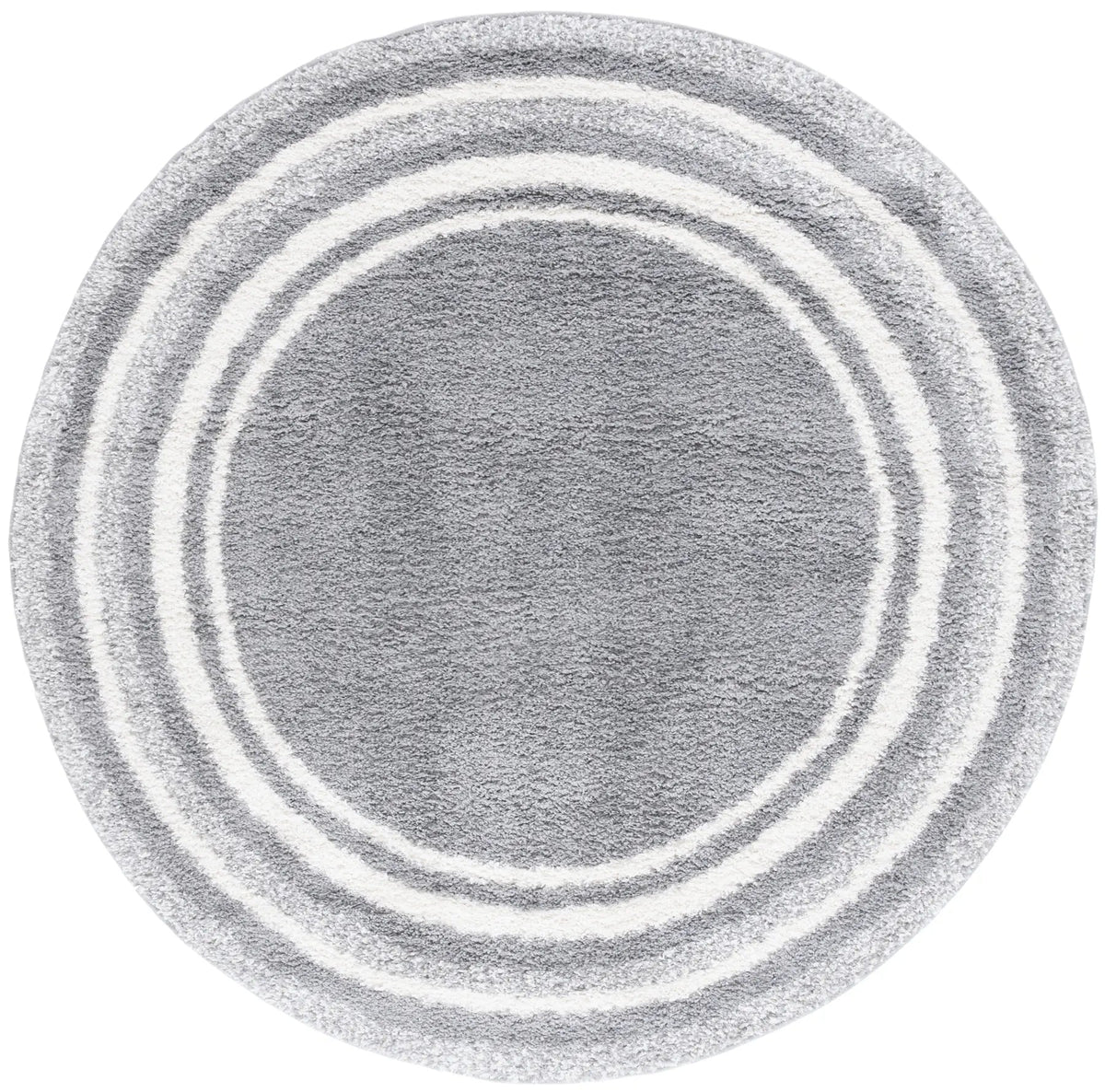 Safavieh Border & Stripe Shag 200 6'-7" x 6'-7" Rug in Grey / Ivory
