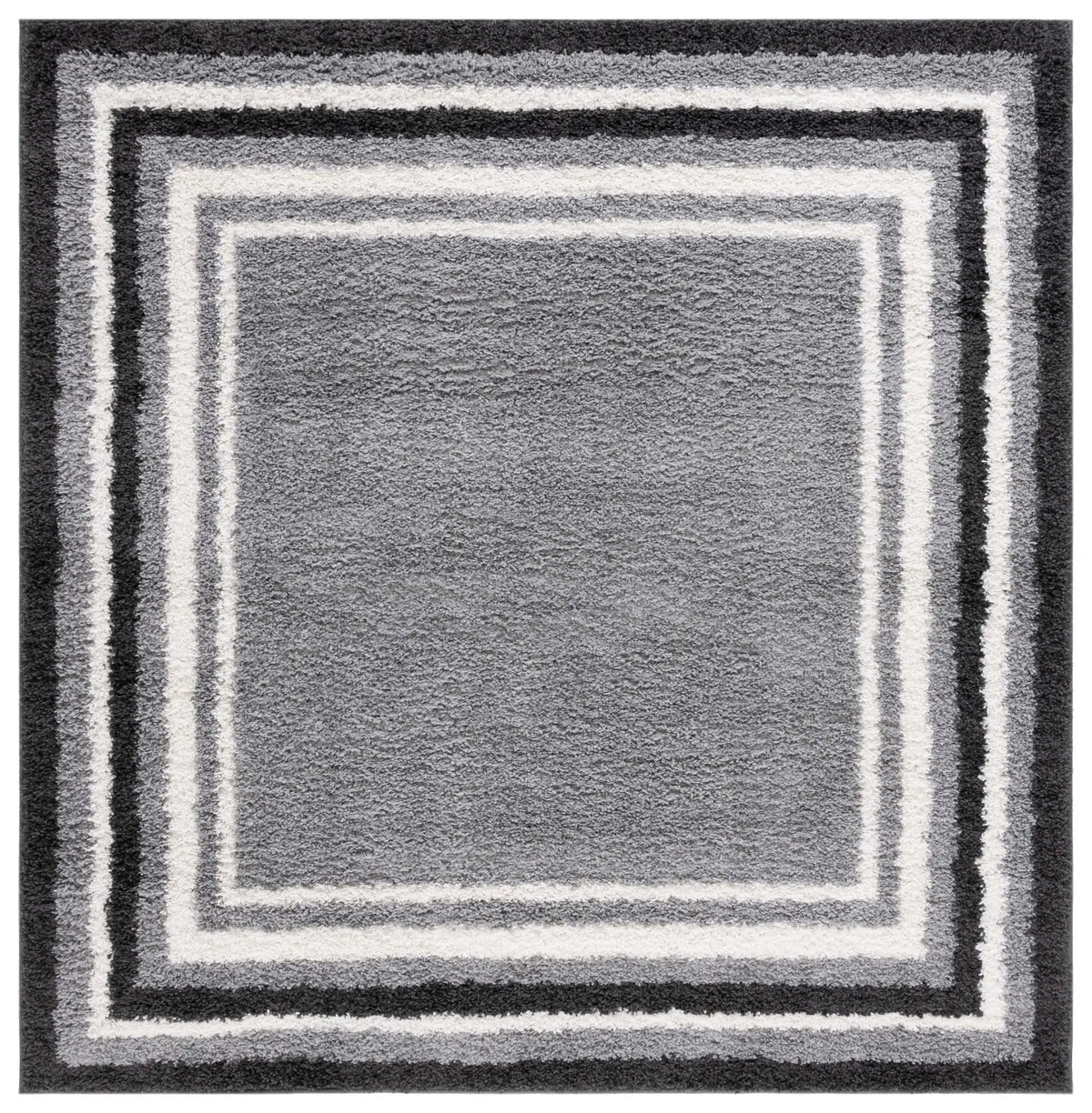 Safavieh Border & Stripe Shag 200 6'-7" x 6'-7" Rug in Grey / Black