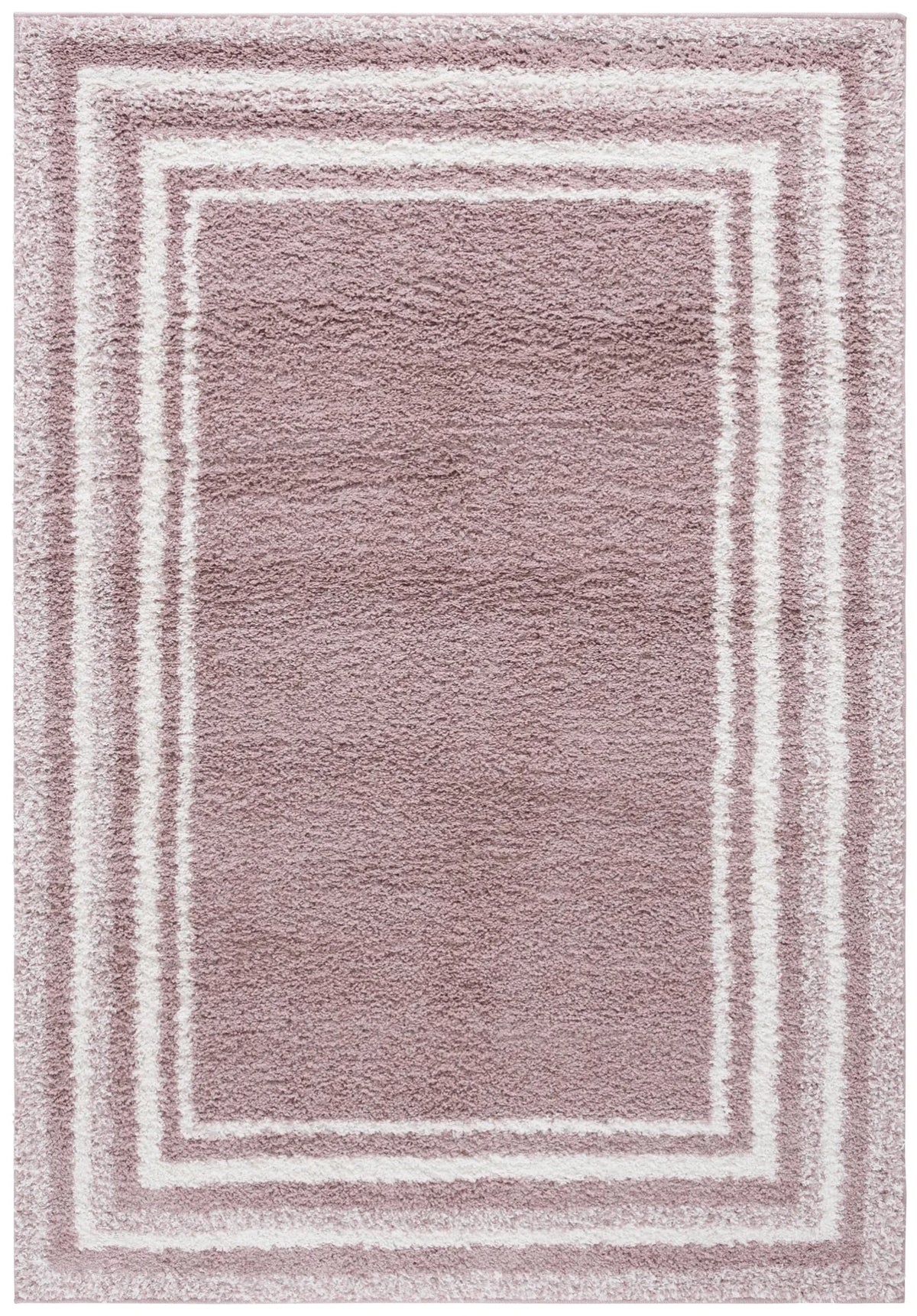 Safavieh Border & Stripe Shag 200 4'-5" x 6'-5" Rug in Pink / Ivory