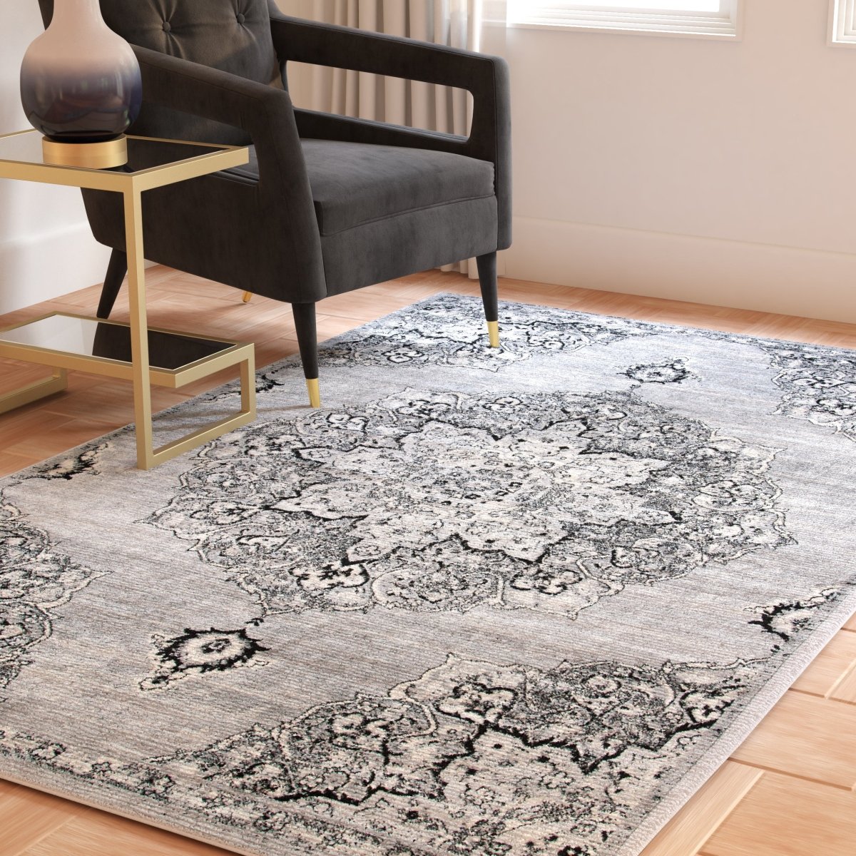Safavieh Brentwood Bnt802G Silver/Black Rug.