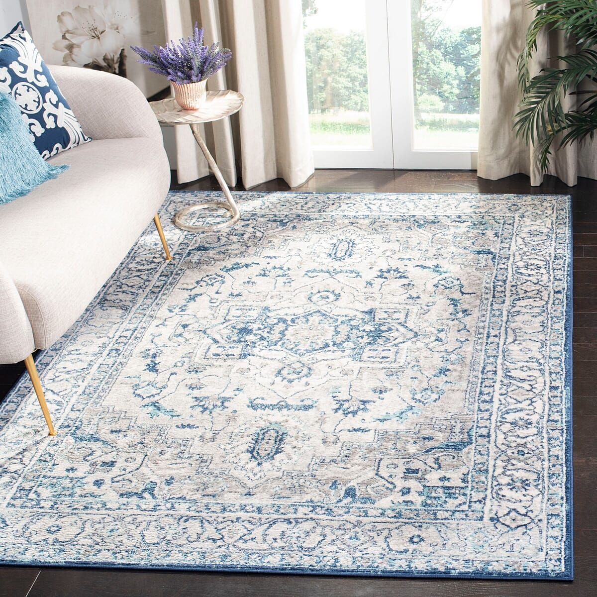 Safavieh Brentwood Bnt851G Light Grey / Blue Rugs.
