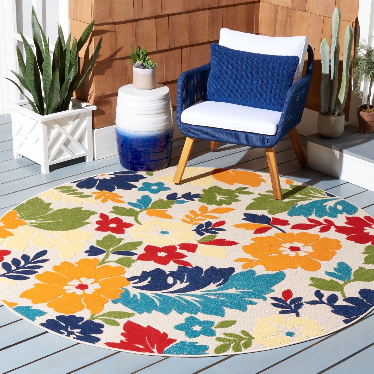 Safavieh Cabana Cbn308A Ivory/Orange Rugs.