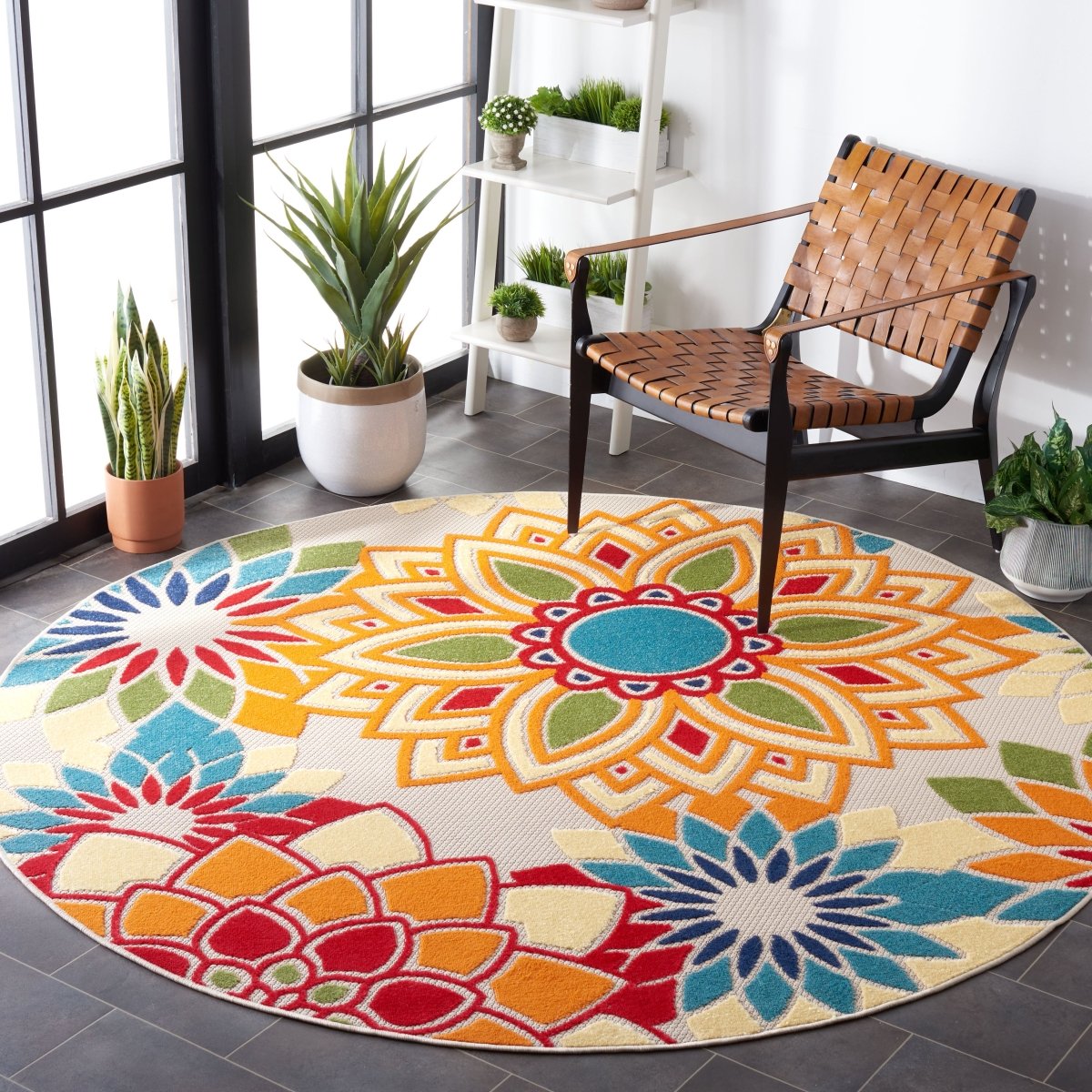 Safavieh Cabana Cbn328A Ivory/Orange Rug.