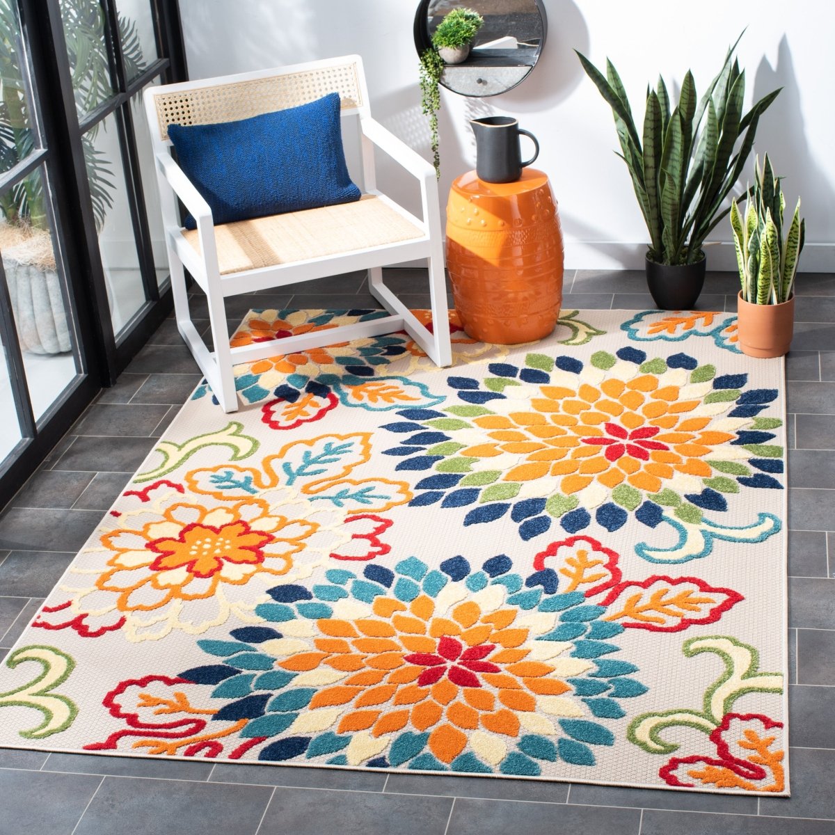 Safavieh Cabana Cbn391A Ivory/Orange Rug.