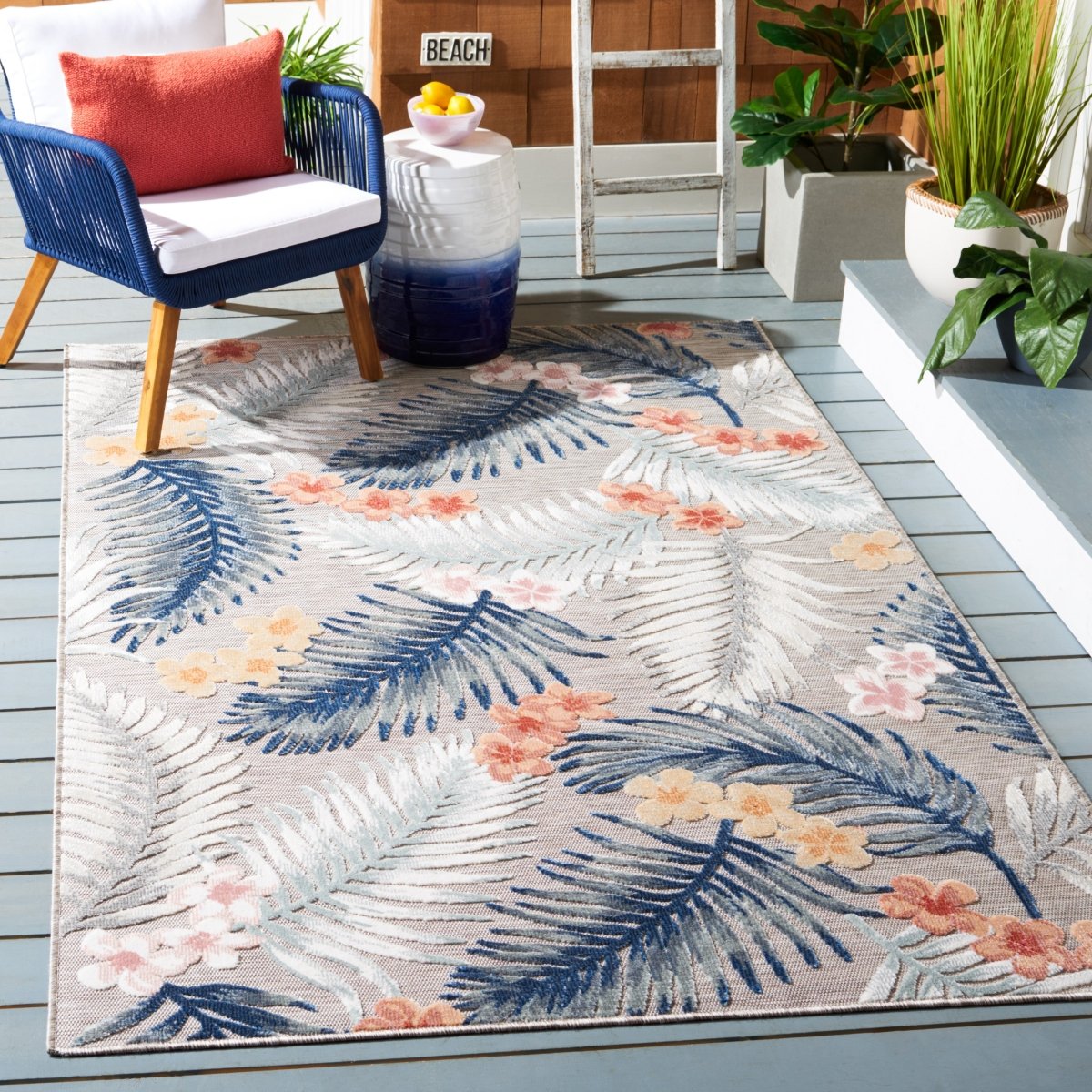 Safavieh Cabana Cbn451F Grey/Navy Rug.