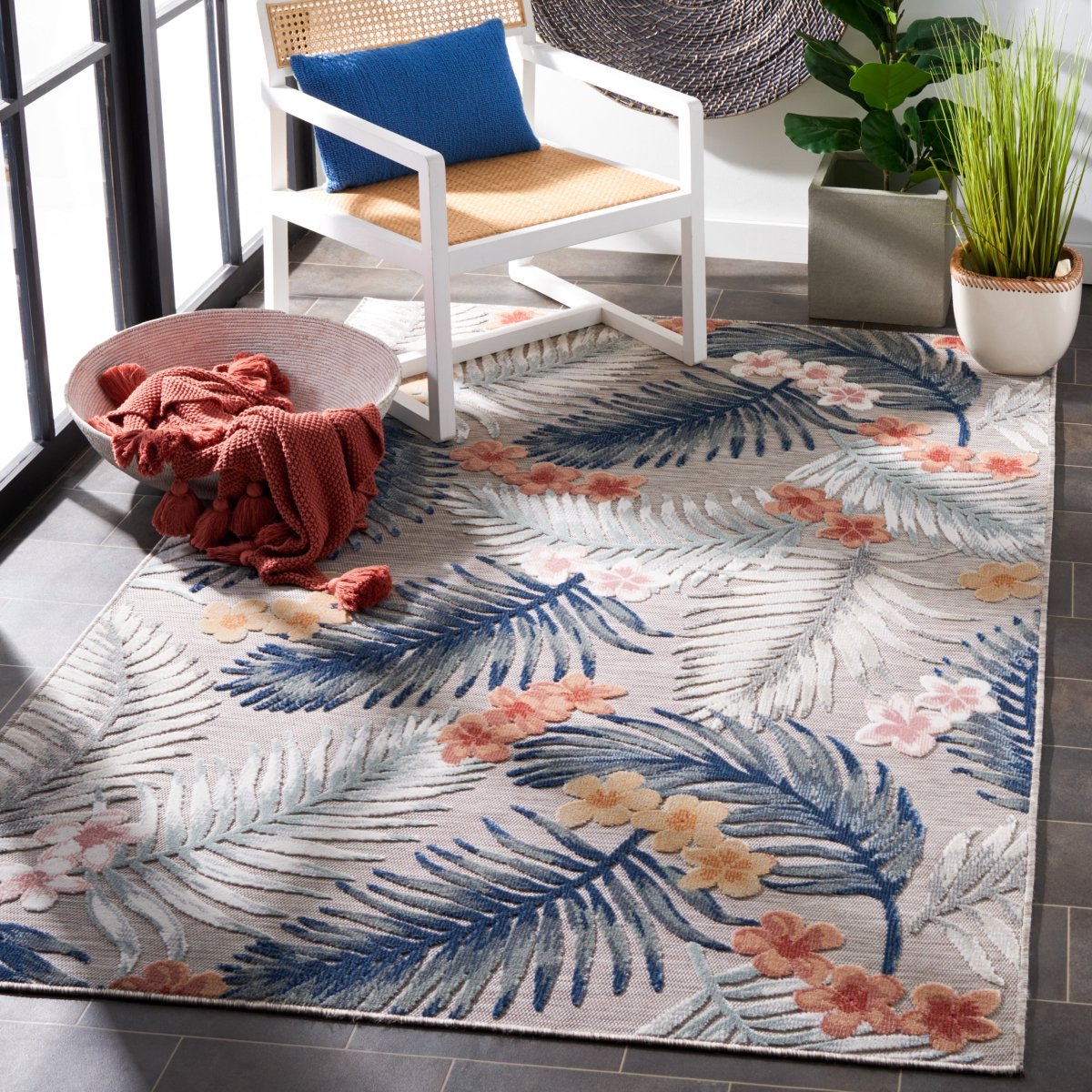 Safavieh Cabana Cbn451F Grey/Navy Rug.