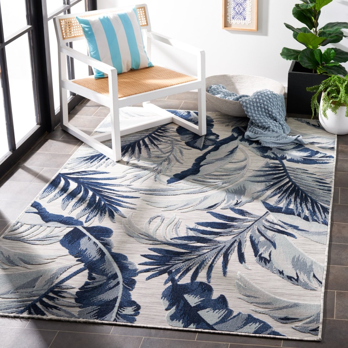 Safavieh Cabana Cbn452N Grey/Navy Rug.