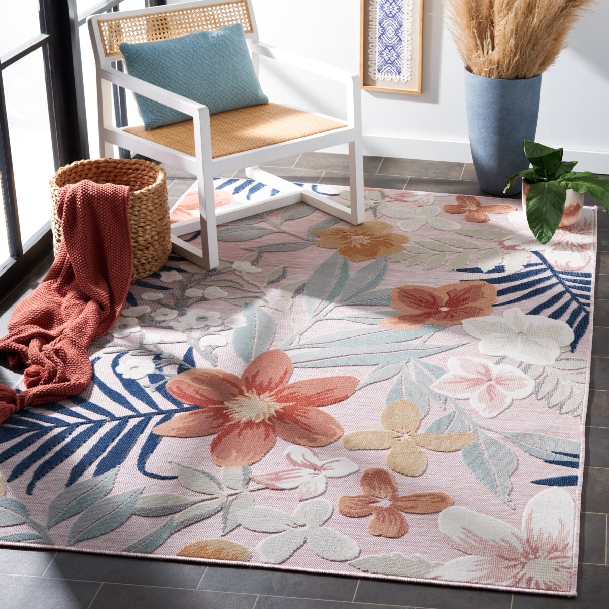 Safavieh Cabana Cbn454F Pink/Grey Rug.
