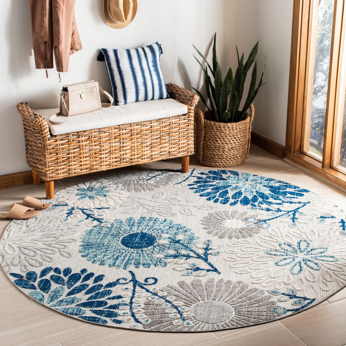 Safavieh Cabana Cbn832F Grey/Blue Rug - Safavieh - cbn832f - 7sq