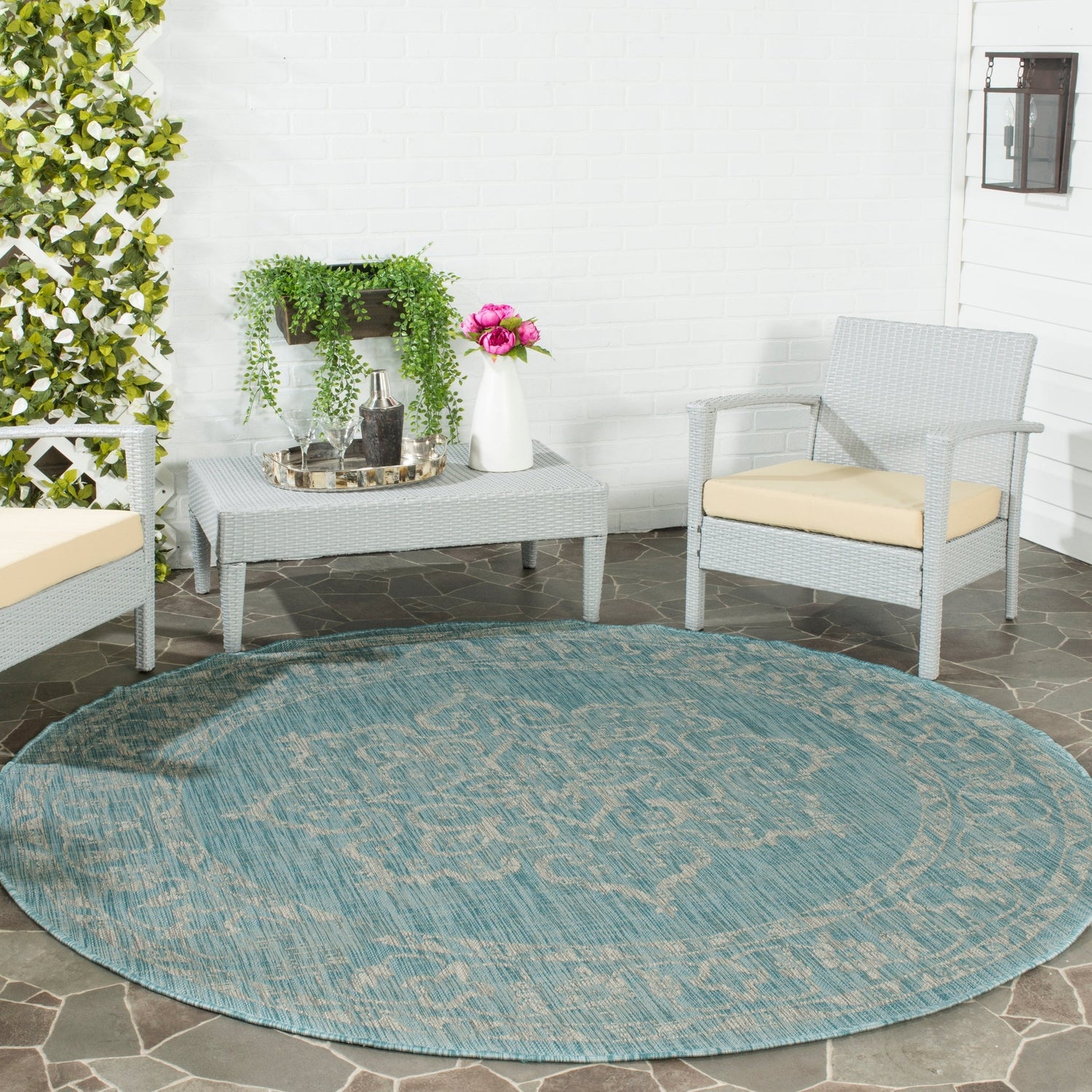 Safavieh Courtyard Cy8481 - 37121 Aqua/Grey Rug - Safavieh - cy8481 - 37121 - 7r