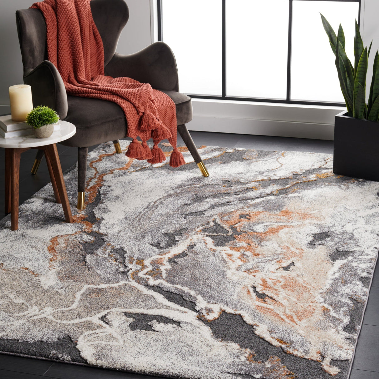 Safavieh Cyrus Shag Cyr121H Dark Grey/Orange Rug - Safavieh - cyr121h - 3
