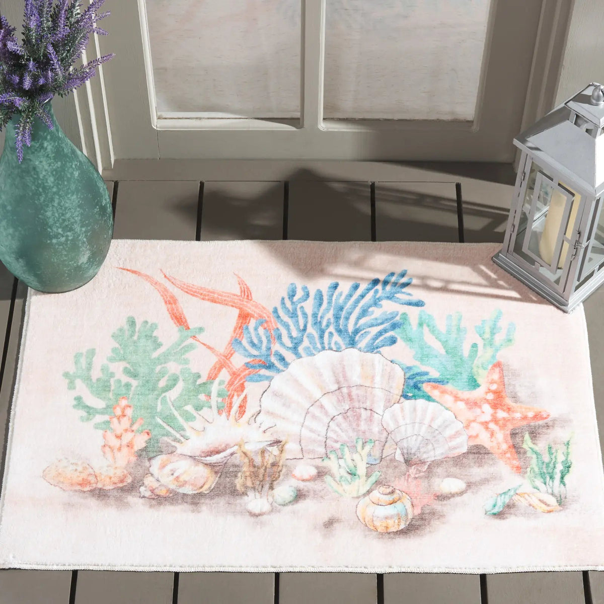Safavieh Door And Kitchen Mat 2'-0" x 3'-0" Rug in Peach / Green