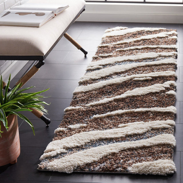 Safavieh Hi - Lo Shag Hls204T Brown/Beige Blue Rug - Safavieh - hls204t - 7r