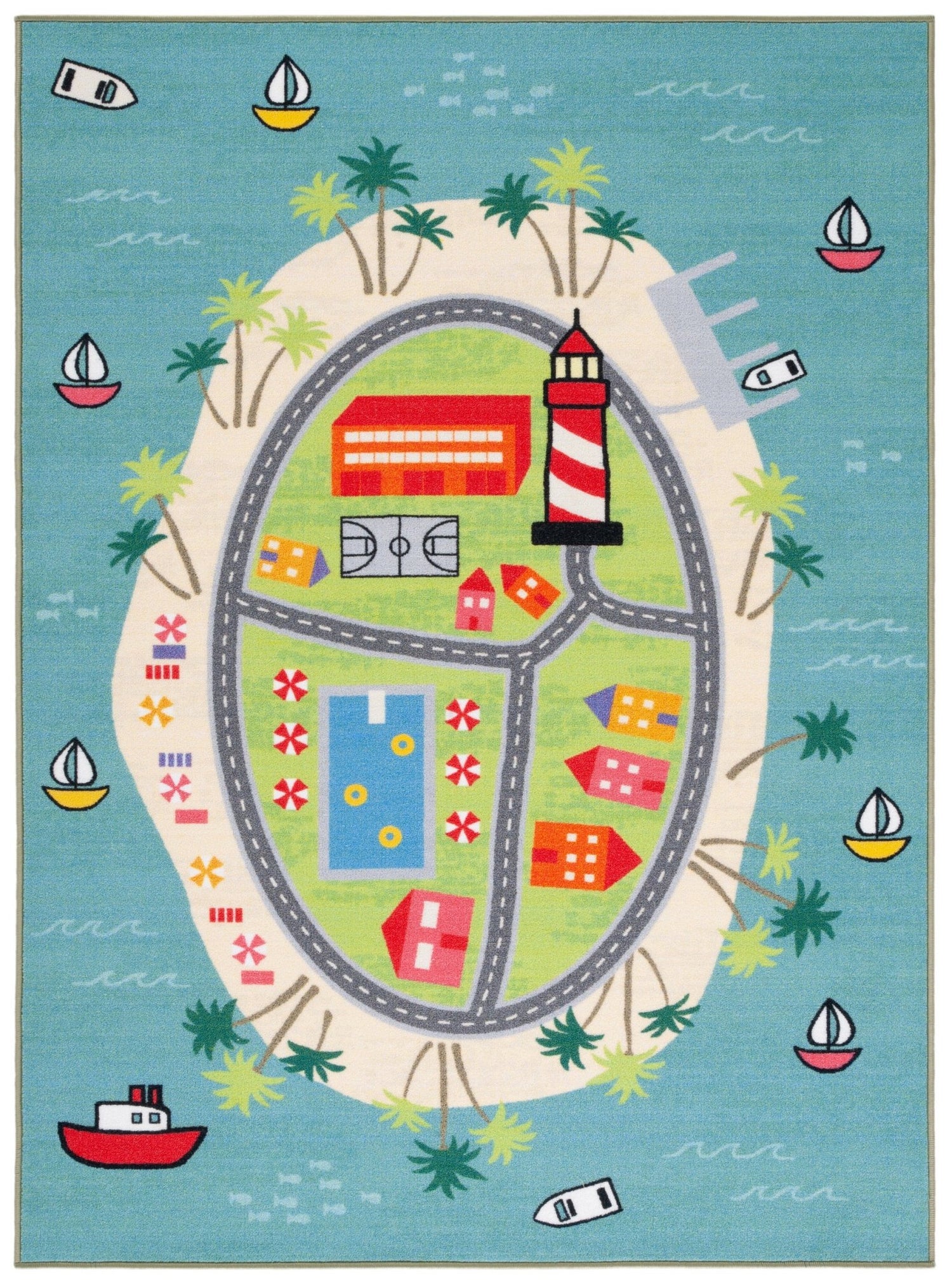 Safavieh Machine Washable Kids Playhouse Kph202M Blue/Green Rug - Safavieh - kph202m - 3