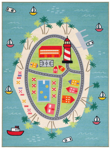 Safavieh Machine Washable Kids Playhouse Kph202M Blue/Green Rug - Safavieh - kph202m - 3