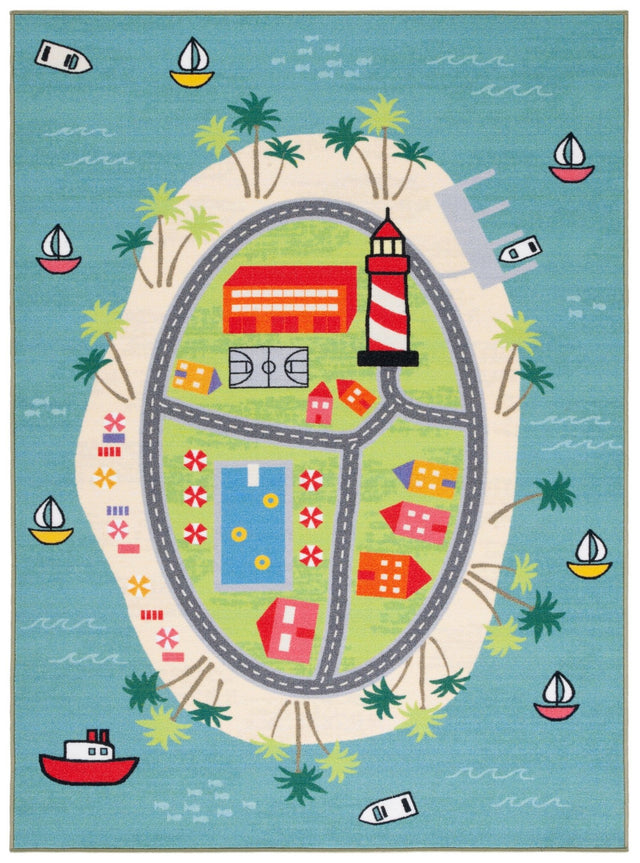Safavieh Machine Washable Kids Playhouse Kph202M Blue/Green Rug - Safavieh - kph202m - 3