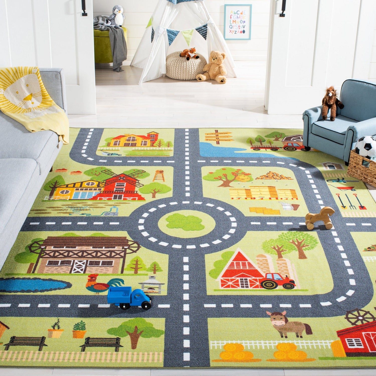 Safavieh Machine Washable Kids Playhouse Kph232Y Light Green/Dark Grey Rug - Safavieh - kph232y - 5r
