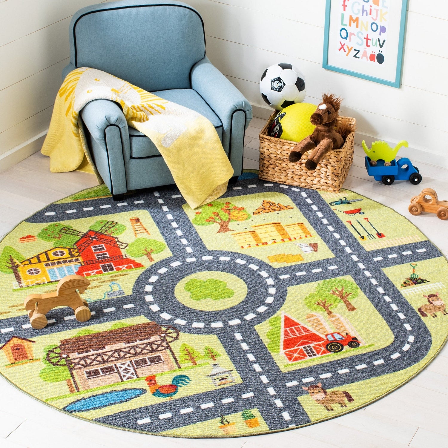Safavieh Machine Washable Kids Playhouse Kph232Y Light Green/Dark Grey Rug - Safavieh - kph232y - 5r
