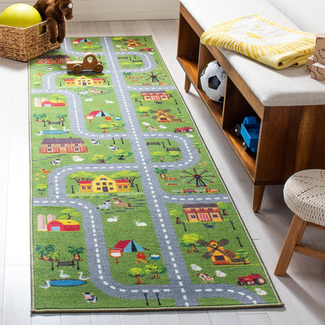 Safavieh Machine Washable Kids Playhouse Kph235Y Dark Green/Light Grey Rug - Safavieh - kph235y - 5r