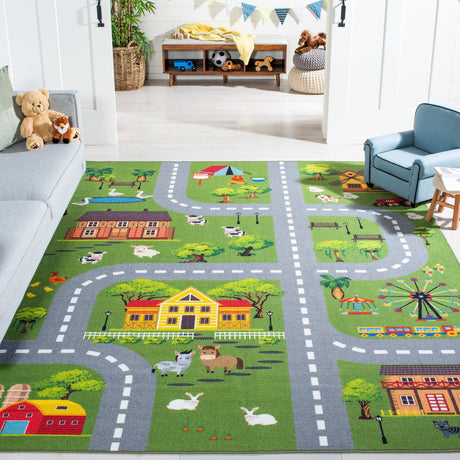 Safavieh Machine Washable Kids Playhouse Kph235Y Dark Green/Light Grey Rug - Safavieh - kph235y - 5r