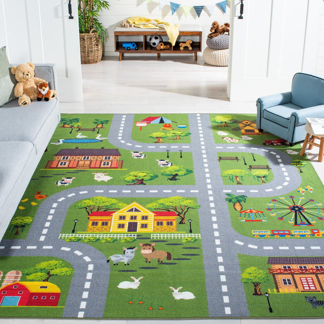 Safavieh Machine Washable Kids Playhouse Kph235Y Dark Green/Light Grey Rug - Safavieh - kph235y - 5r