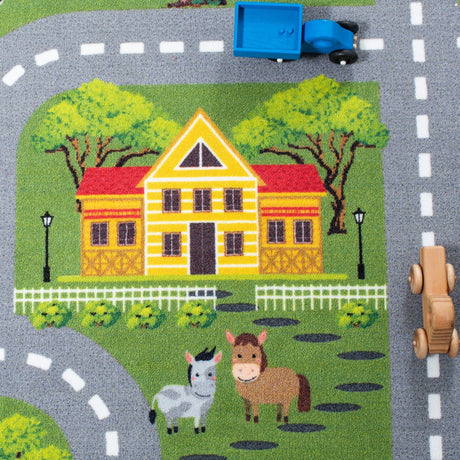 Safavieh Machine Washable Kids Playhouse Kph235Y Dark Green/Light Grey Rug - Safavieh - kph235y - 5r