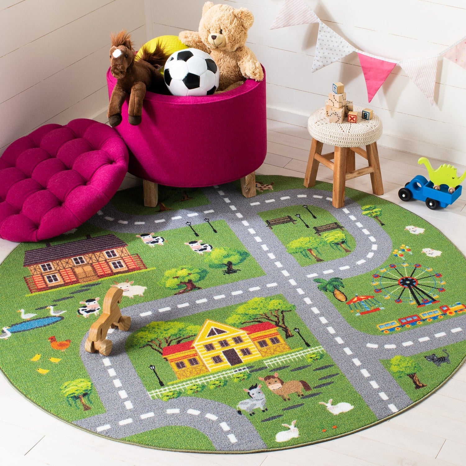 Safavieh Machine Washable Kids Playhouse Kph235Y Dark Green/Light Grey Rug - Safavieh - kph235y - 5r