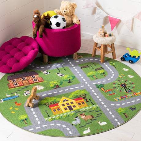 Safavieh Machine Washable Kids Playhouse Kph235Y Dark Green/Light Grey Rug - Safavieh - kph235y - 5r