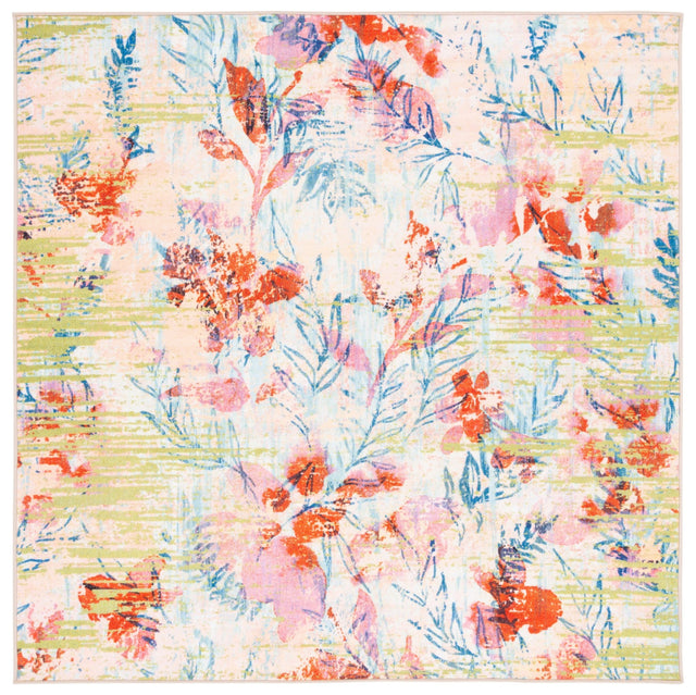 Safavieh Machine Washable Paint Brush Ptb159M Blue/Blush Pink Rug - Safavieh - ptb159m - 7sq
