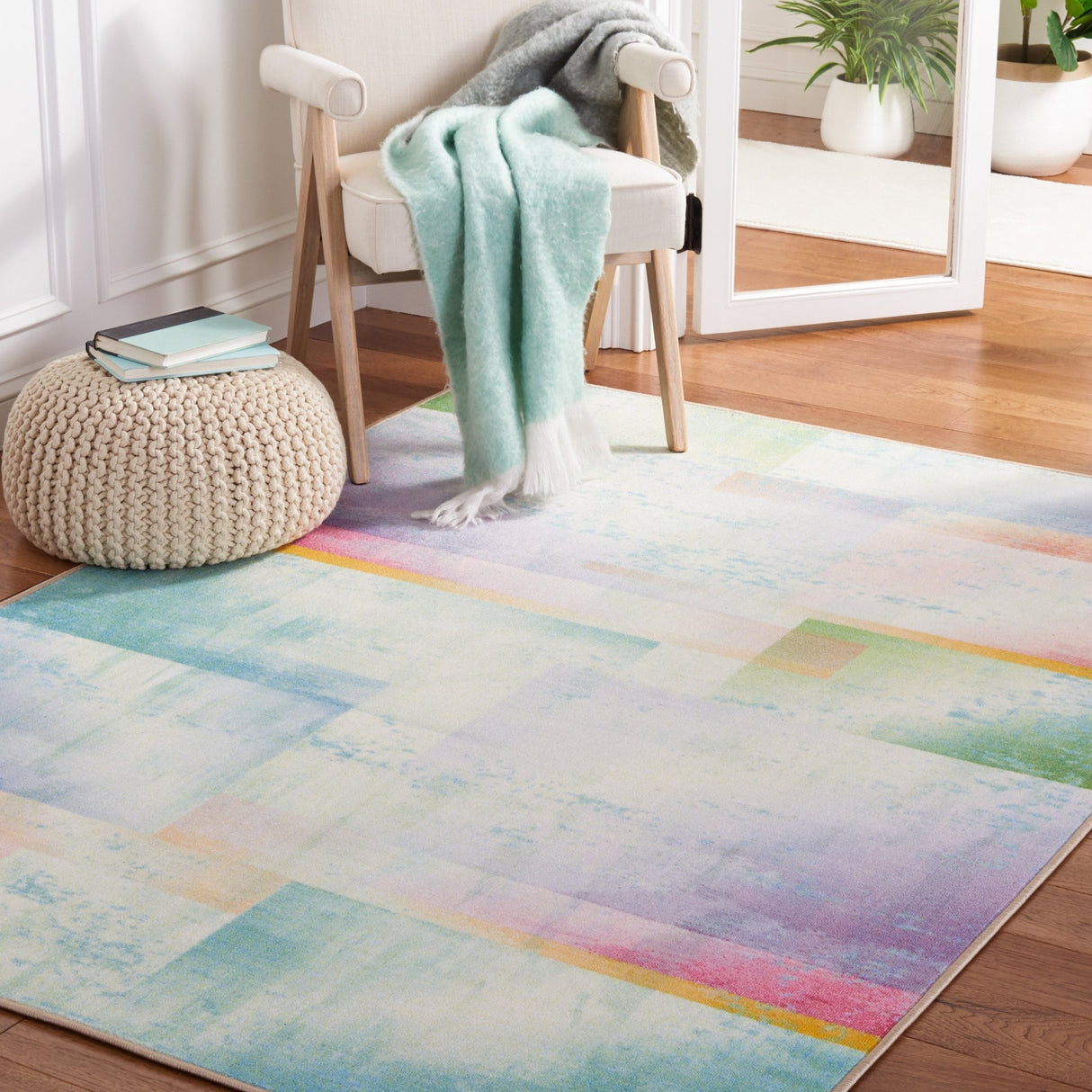 Safavieh Machine Washable Paint Brush Ptb188M Blue/Green Rug - Safavieh - ptb188m - 3