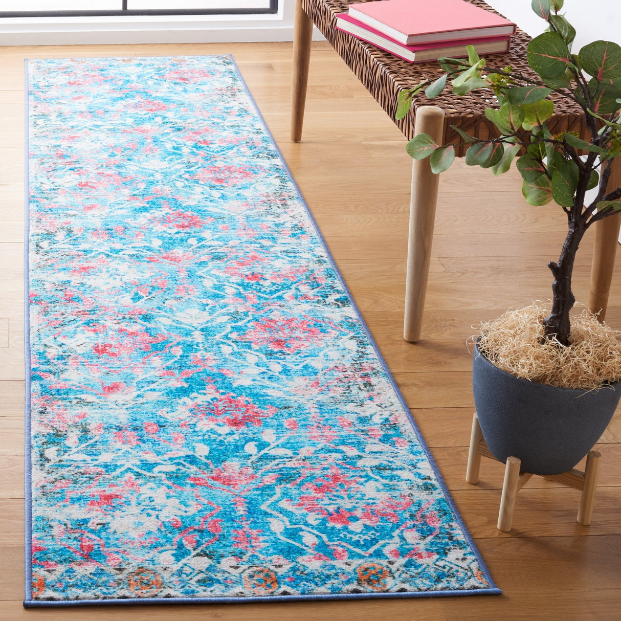 Safavieh Machine Washable Riviera Riv117J Light Blue/Pink Rug - Safavieh - riv117j - 7r