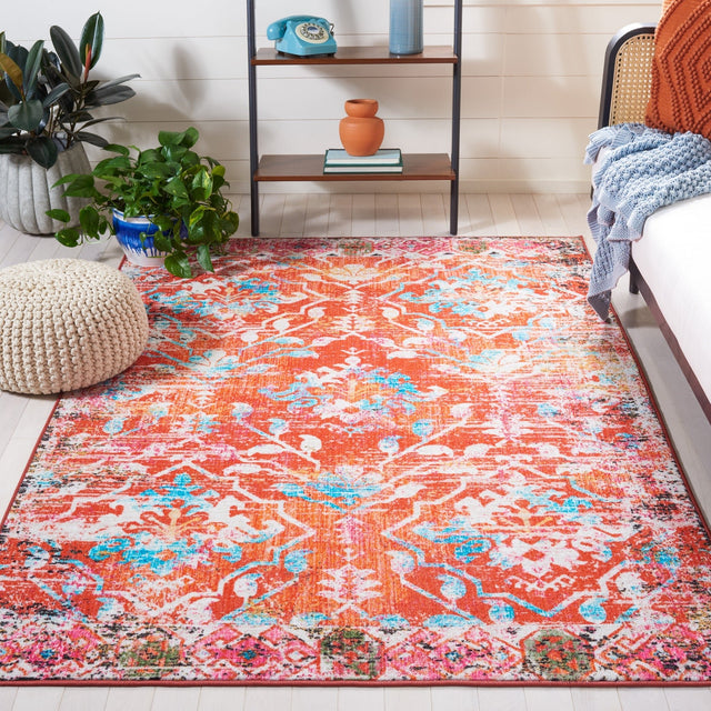 Safavieh Machine Washable Riviera Riv117P Orange/Light Blue Rug - Safavieh - riv117p - 4
