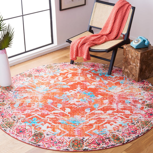 Safavieh Machine Washable Riviera Riv117P Orange/Light Blue Rug - Safavieh - riv117p - 7r
