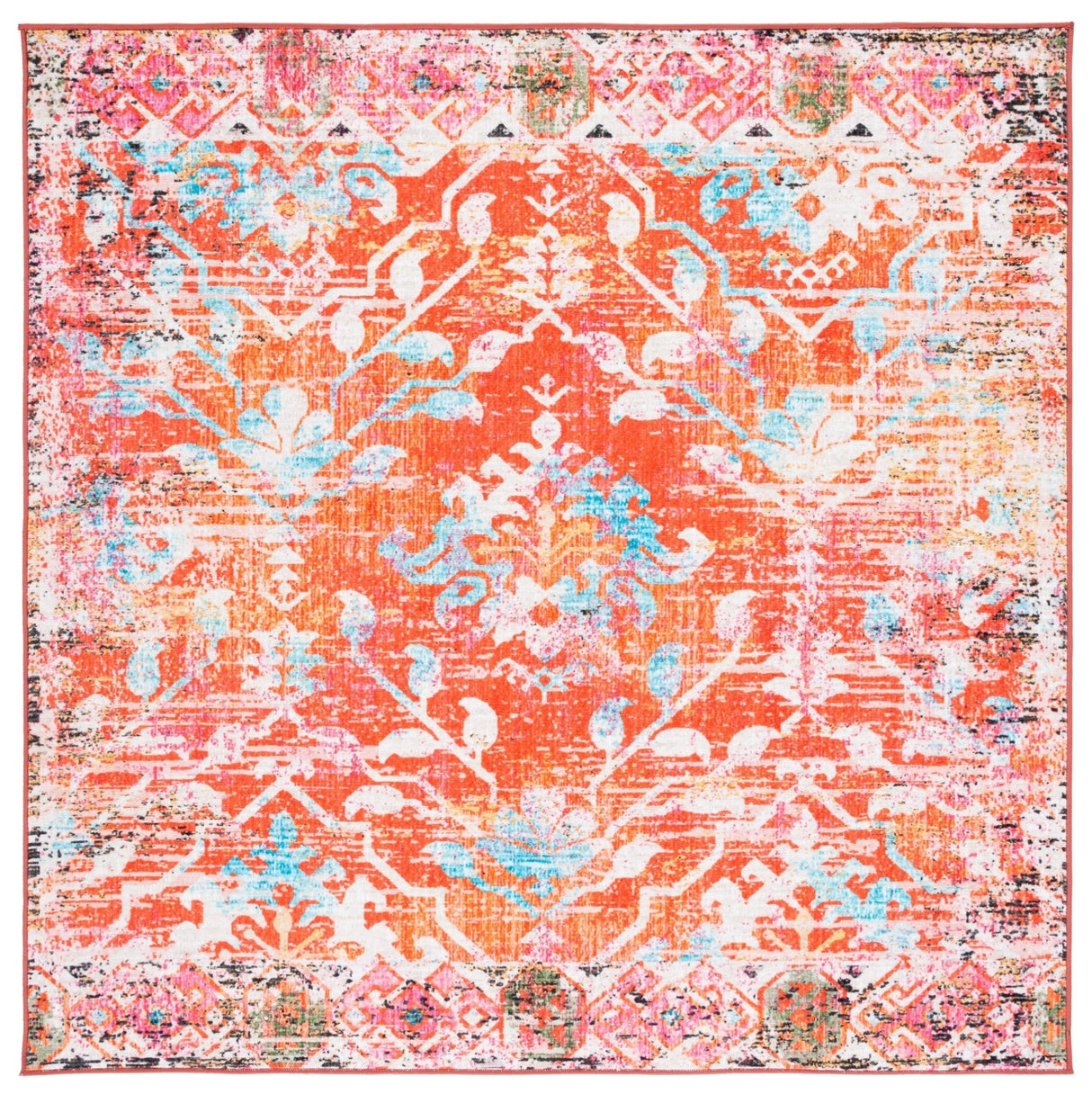 Safavieh Machine Washable Riviera Riv117P Orange/Light Blue Rug - Safavieh - riv117p - 7sq