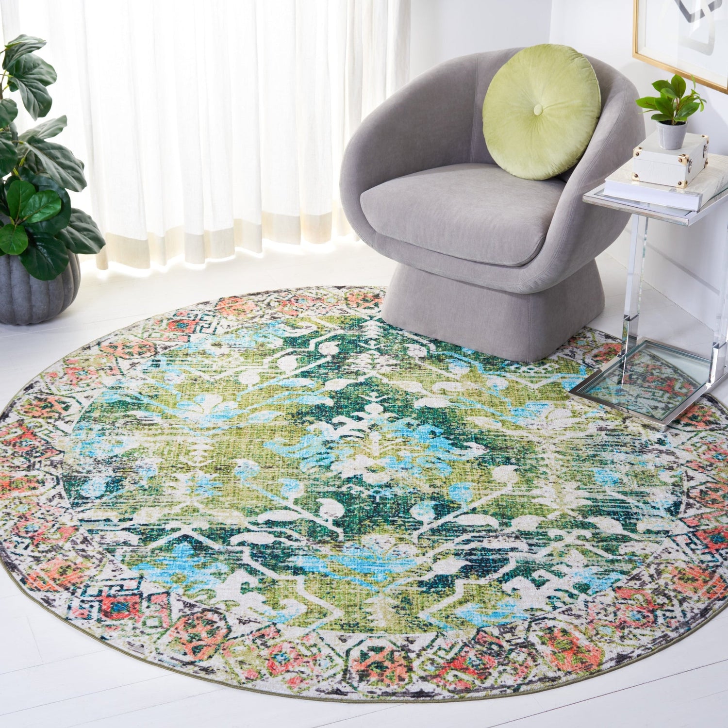 Safavieh Machine Washable Riviera Riv117Y Green/Light Blue Rug - Safavieh - riv117y - 7r