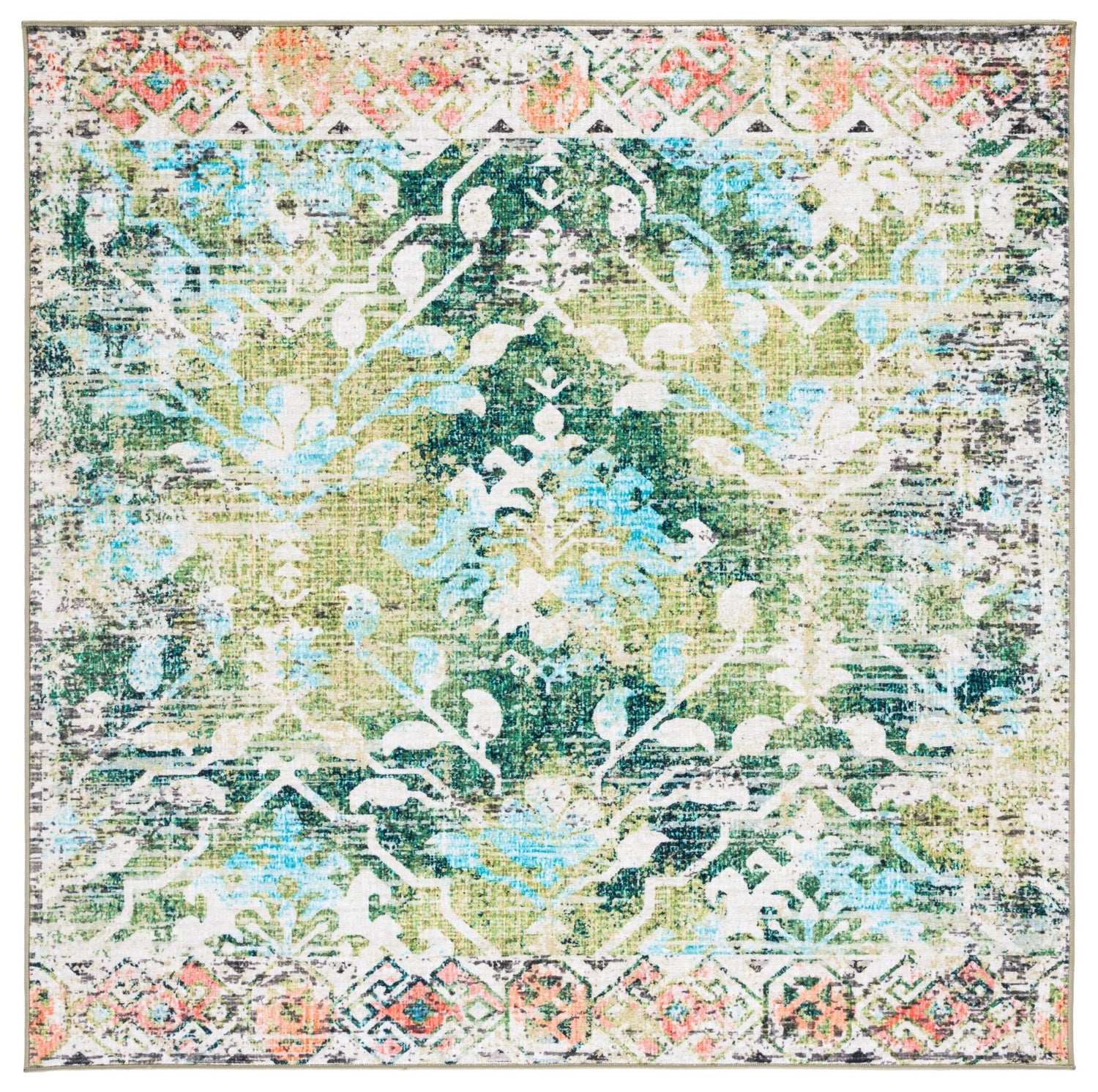 Safavieh Machine Washable Riviera Riv117Y Green/Light Blue Rug - Safavieh - riv117y - 7sq
