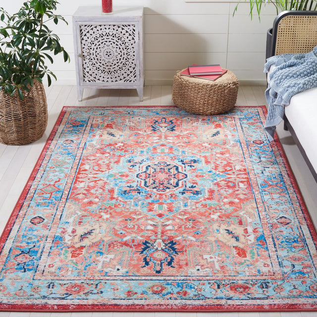 Safavieh Machine Washable Riviera Riv182J Light Blue/Red Rug - Safavieh - riv182j - 4