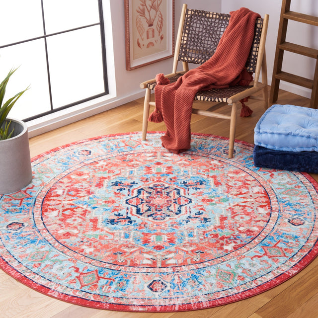 Safavieh Machine Washable Riviera Riv182J Light Blue/Red Rug - Safavieh - riv182j - 7r