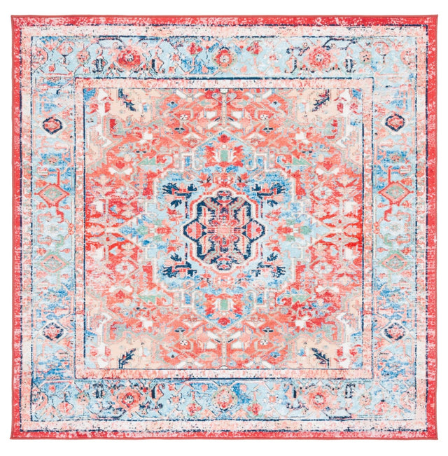 Safavieh Machine Washable Riviera Riv182J Light Blue/Red Rug - Safavieh - riv182j - 7sq