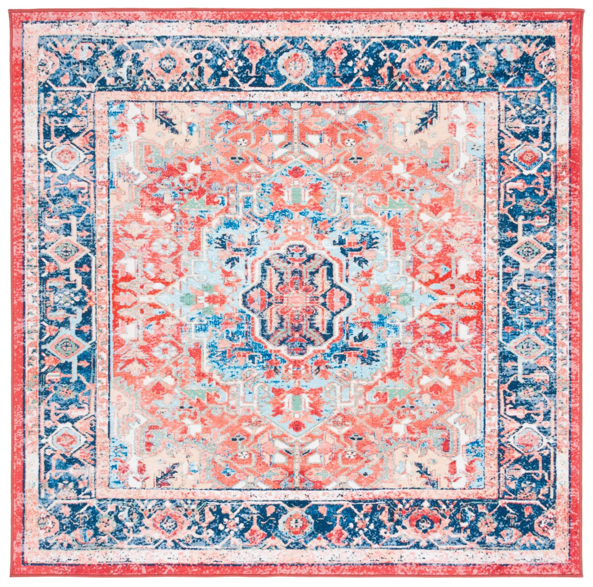 Safavieh Machine Washable Riviera Riv182N Navy/Red Rug - Safavieh - riv182n - 7sq