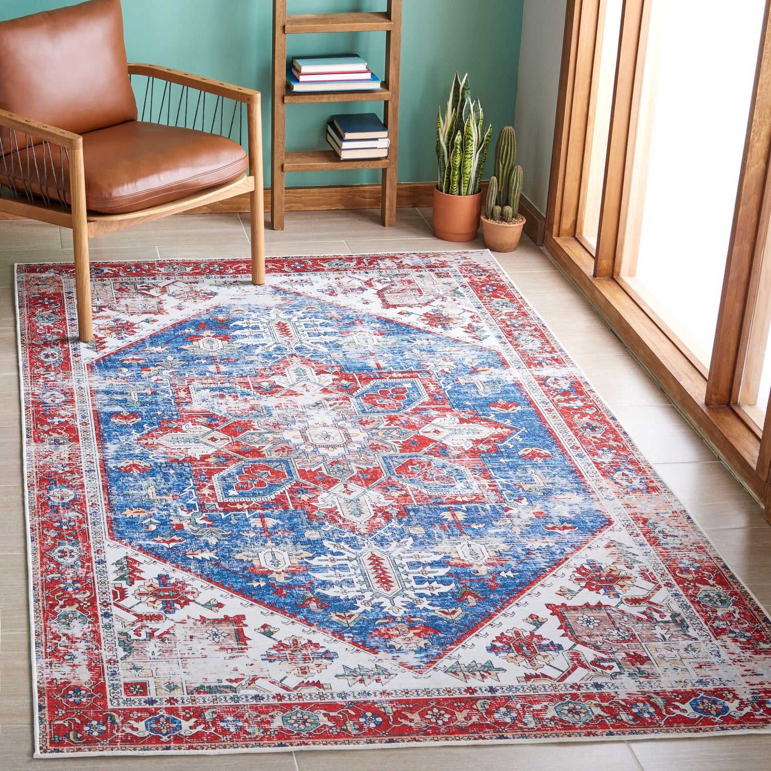 Safavieh Machine Washable Tucson Tsn102M Blue/Red Rug - Safavieh - tsn102m - 3