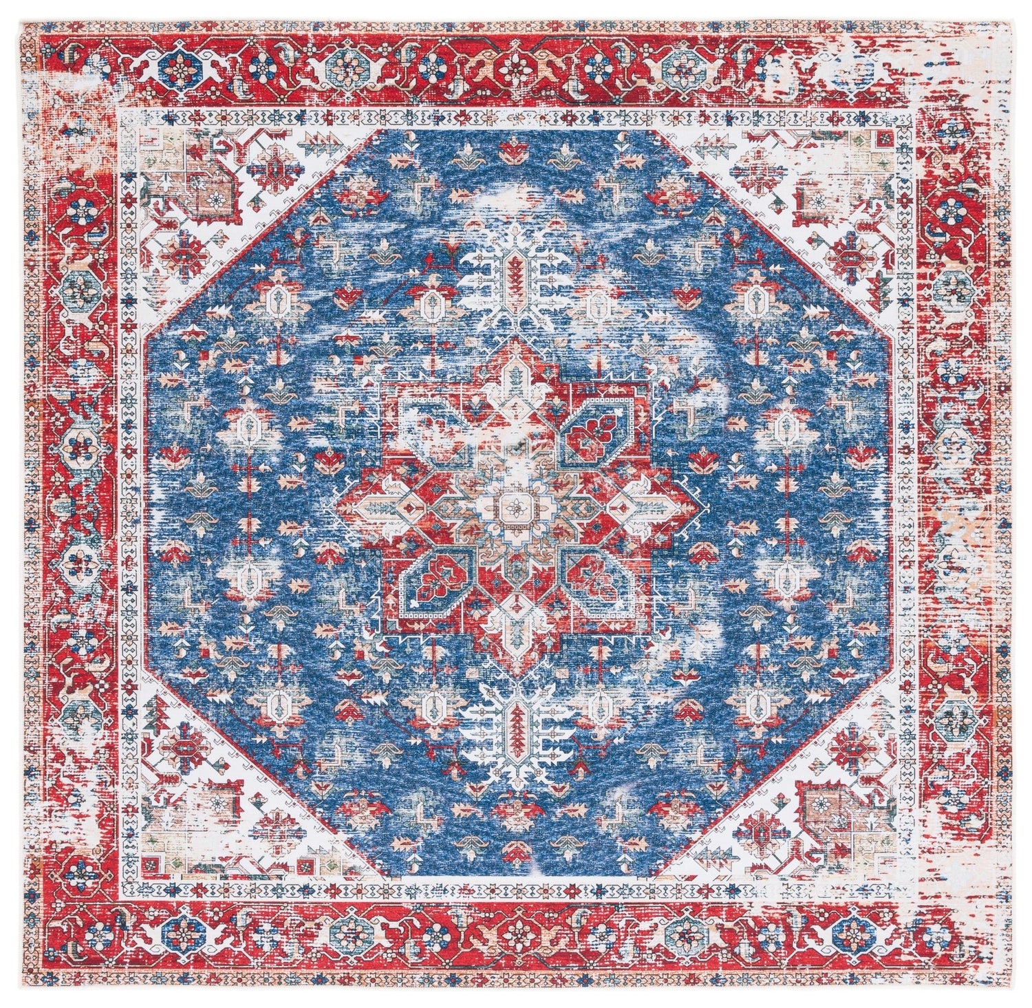 Safavieh Machine Washable Tucson Tsn102M Blue/Red Rug - Safavieh - tsn102m - 4sq