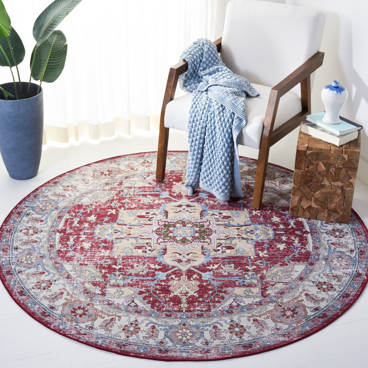 Safavieh Machine Washable Tucson Tsn106S Burgundy/Beige Rug - Safavieh - tsn106s - 6r