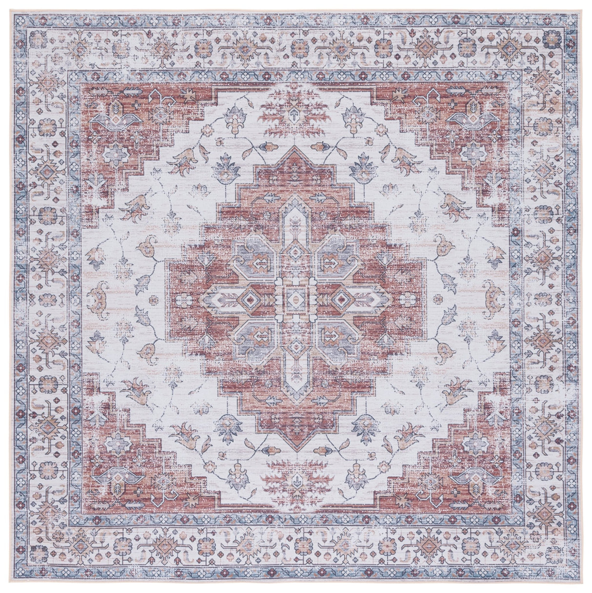 Safavieh Machine Washable Tucson Tsn109A Ivory/Rust Rug - Safavieh - tsn109a - 6sq