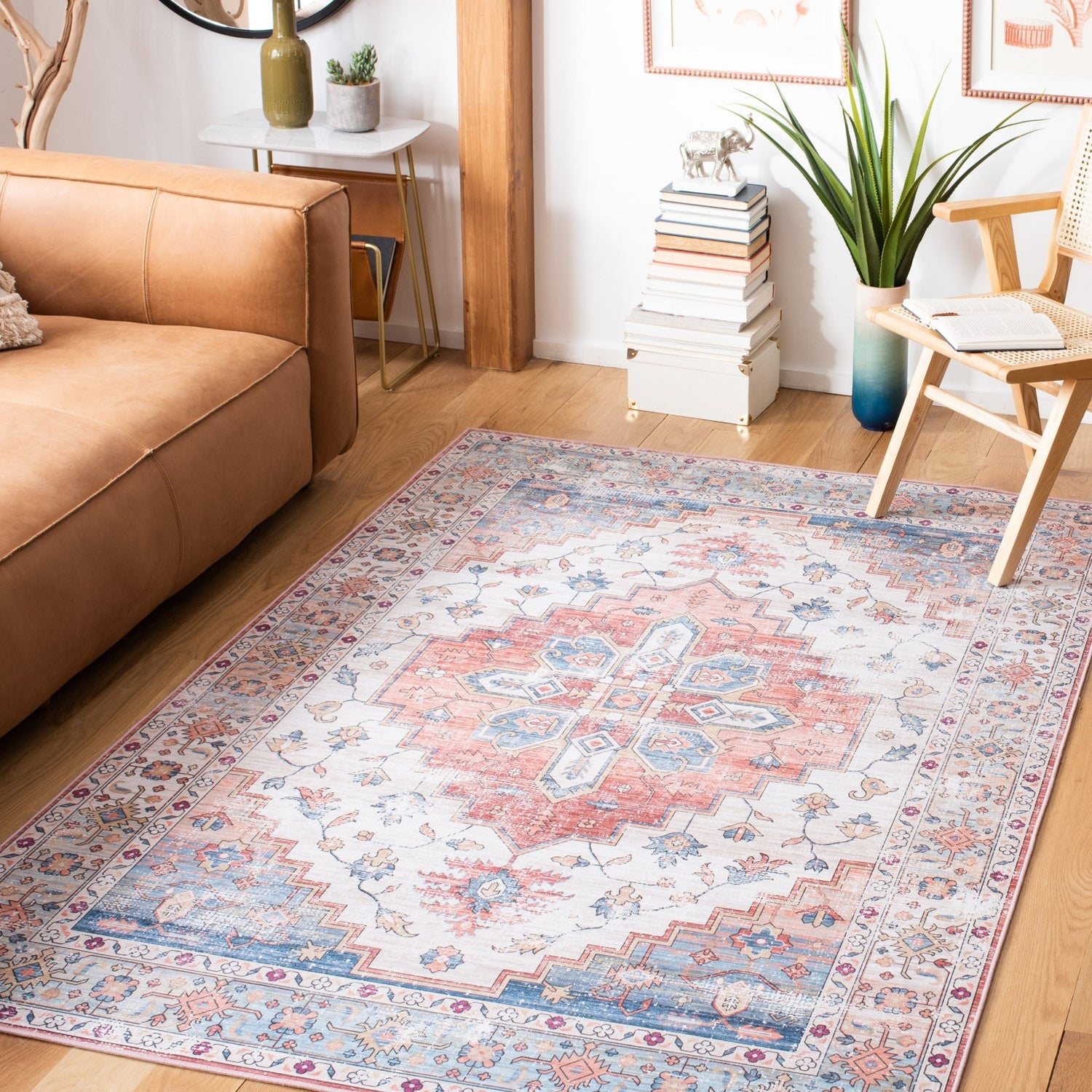 Safavieh Machine Washable Tucson Tsn109B Beige/Blue Rug - Safavieh - tsn109b - 3