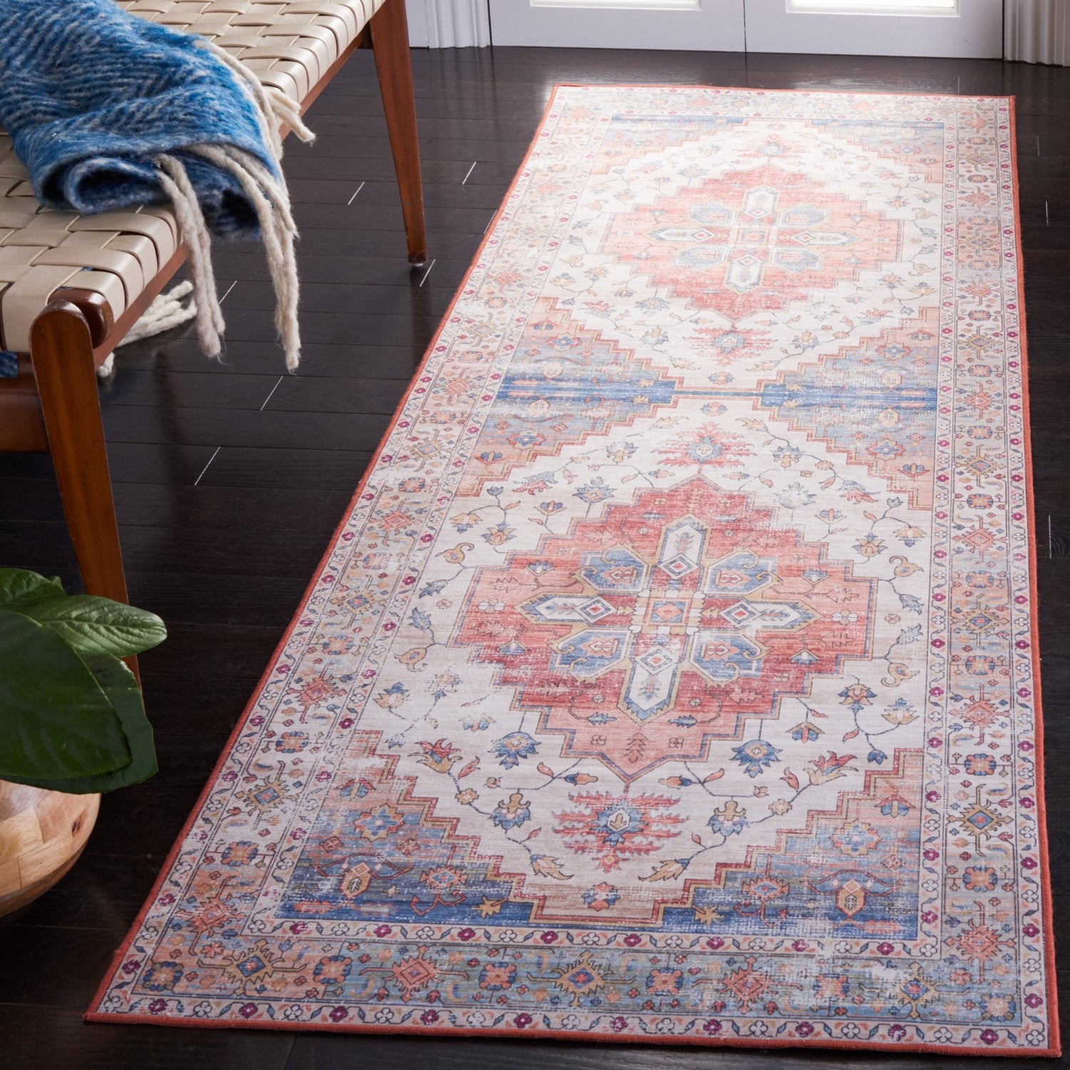 Safavieh Machine Washable Tucson Tsn109B Beige/Blue Rug - Safavieh - tsn109b - 4r