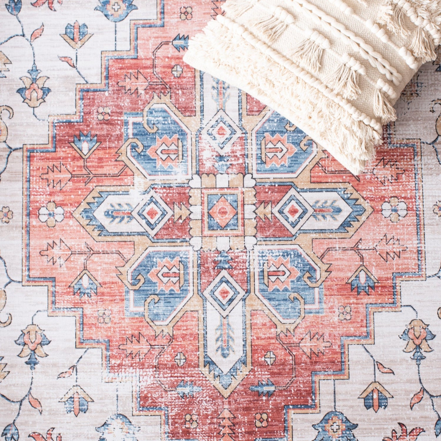 Safavieh Machine Washable Tucson Tsn109B Beige/Blue Rug - Safavieh - tsn109b - 4r