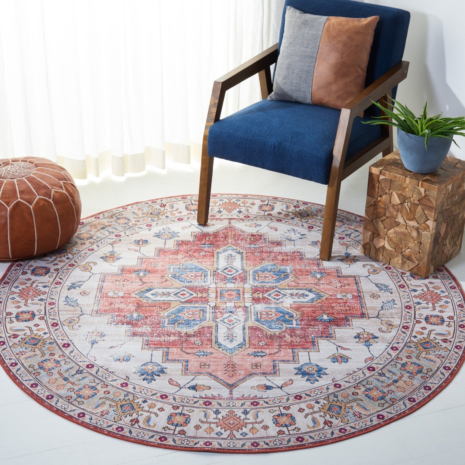 Safavieh Machine Washable Tucson Tsn109B Beige/Blue Rug - Safavieh - tsn109b - 4r