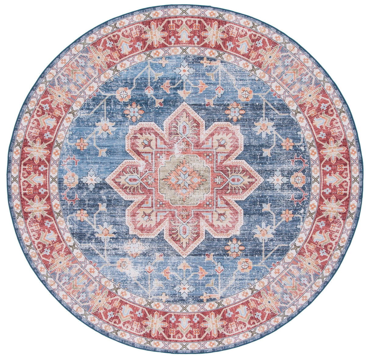 Safavieh Machine Washable Tucson Tsn110M Blue/Rust Rug - Safavieh - tsn110m - 4r